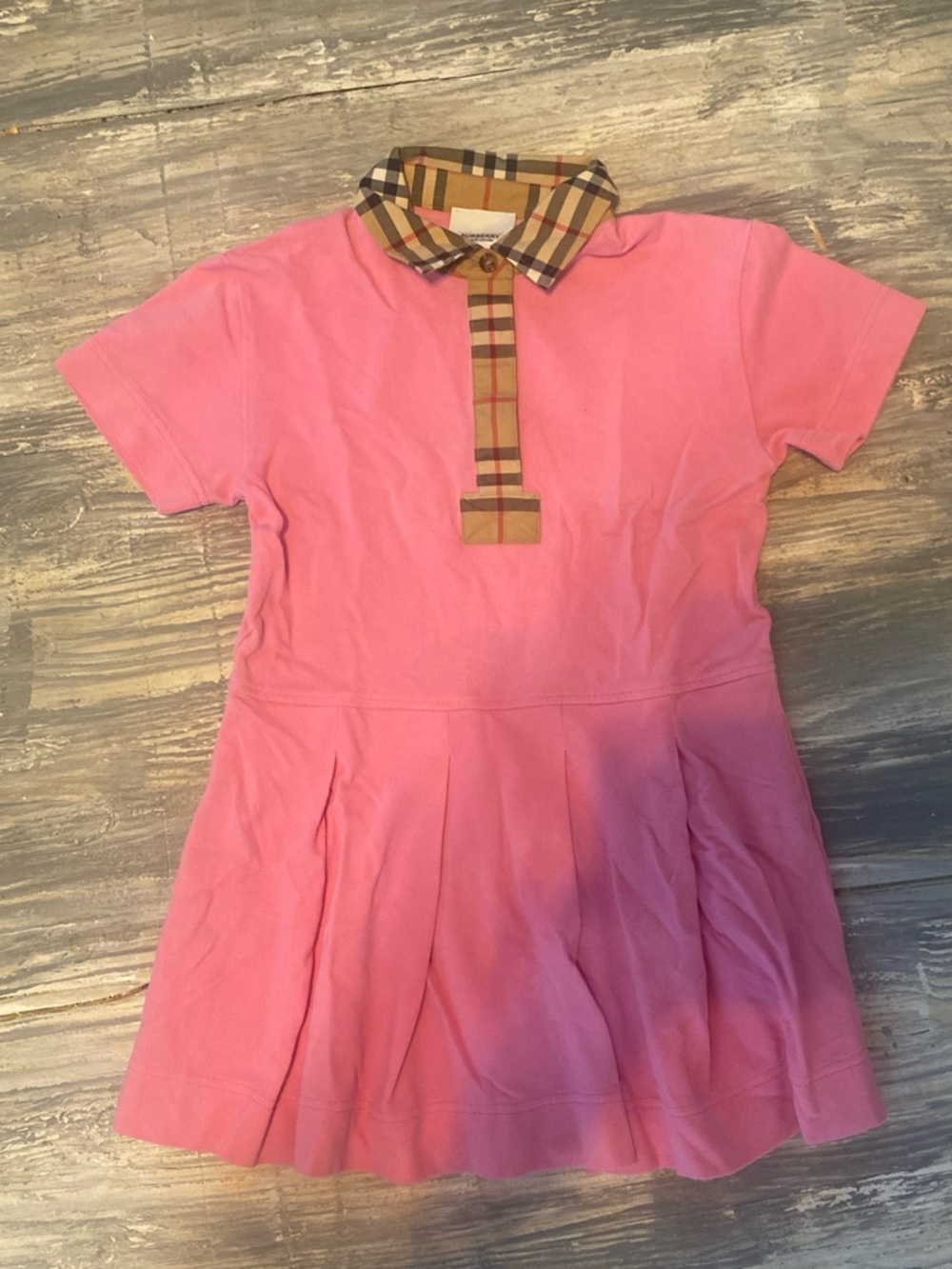 Burberry Pink Polo Dress with Signature Check Trim 6Y